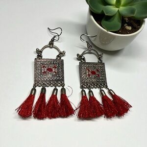 Bohemian Tassel Earrings Red Thread Dangle Jewelry Hippie Retro Cowgirl